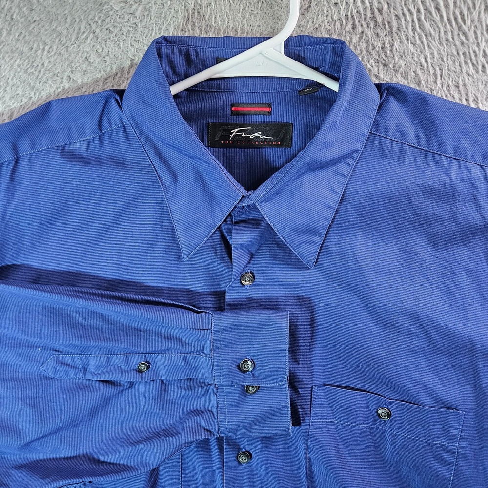 Fubu Shirt Men 18 34‎ 35 XXL Button Up Long Sleeve Blue Striped